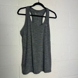 Under Armour Womens HeatGear Racerback Tank Top Heather Grey MD Loose Fit New